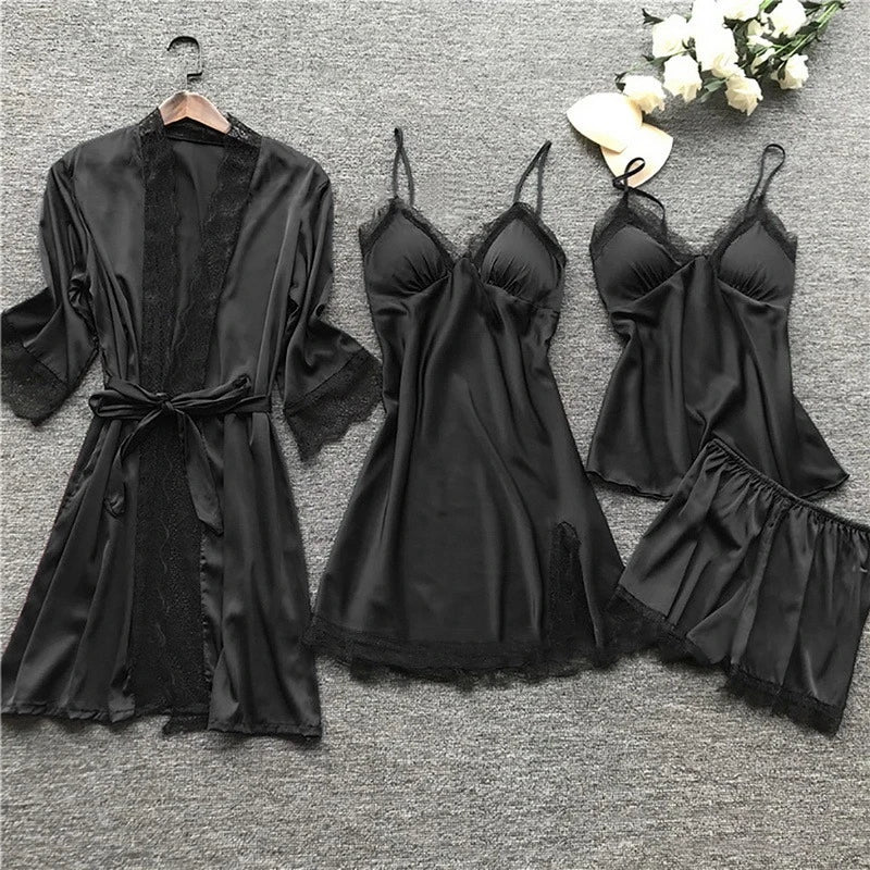 Jara Women's Pajama Set | Luxurious Satin with Elegant Lace Details 2