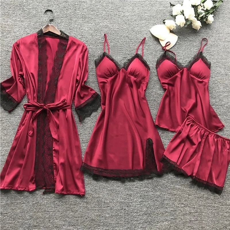 Jara Women's Pajama Set | Luxurious Satin with Elegant Lace Details 3
