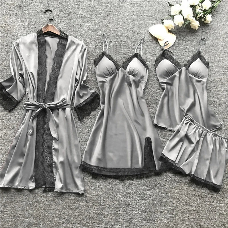 Jara Women's Pajama Set | Luxurious Satin with Elegant Lace Details 4