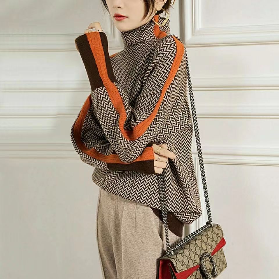 Kara Women's Turtleneck Sweater | Geometric Knit, Wool, Autumn/Winter 0