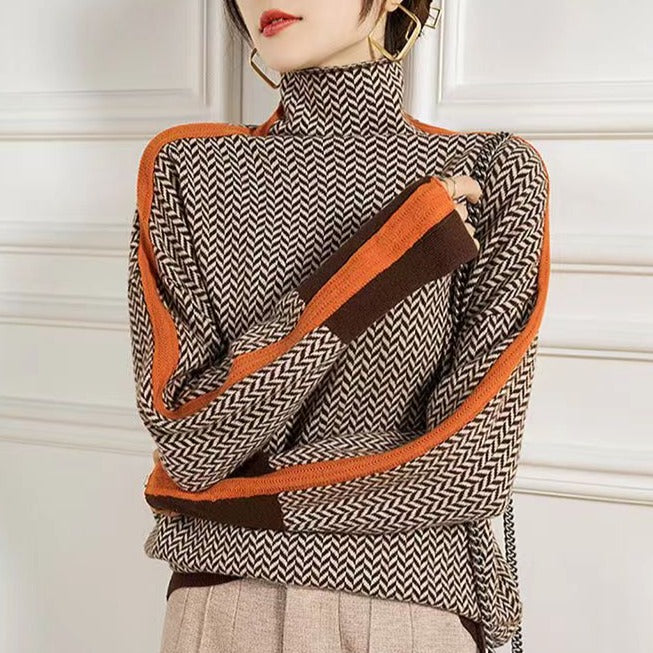 Kara Women's Turtleneck Sweater | Geometric Knit, Wool, Autumn/Winter 2