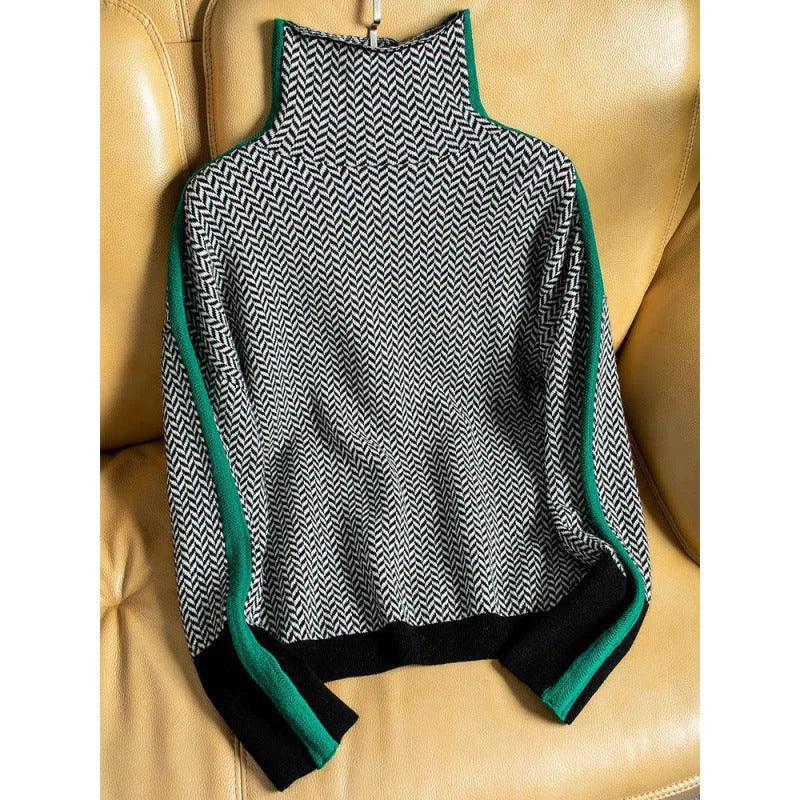 Kara Women's Turtleneck Sweater | Geometric Knit, Wool, Autumn/Winter 3