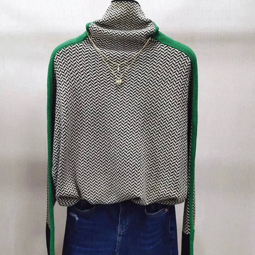 Kara Women's Turtleneck Sweater | Geometric Knit, Wool, Autumn/Winter 5