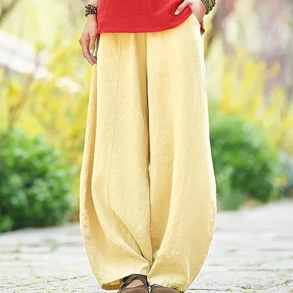 Lana Women's Wide Leg Trousers | Cotton-Linen Blend, Elegant 0