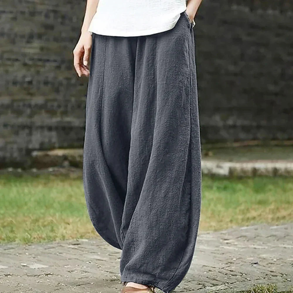 Lana Women's Wide Leg Trousers | Cotton-Linen Blend, Elegant 1