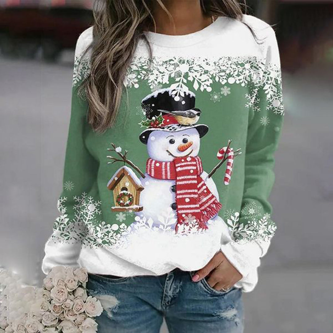 Lena Women's Sweater | Cotton Blend, Festive Snowman Design 0