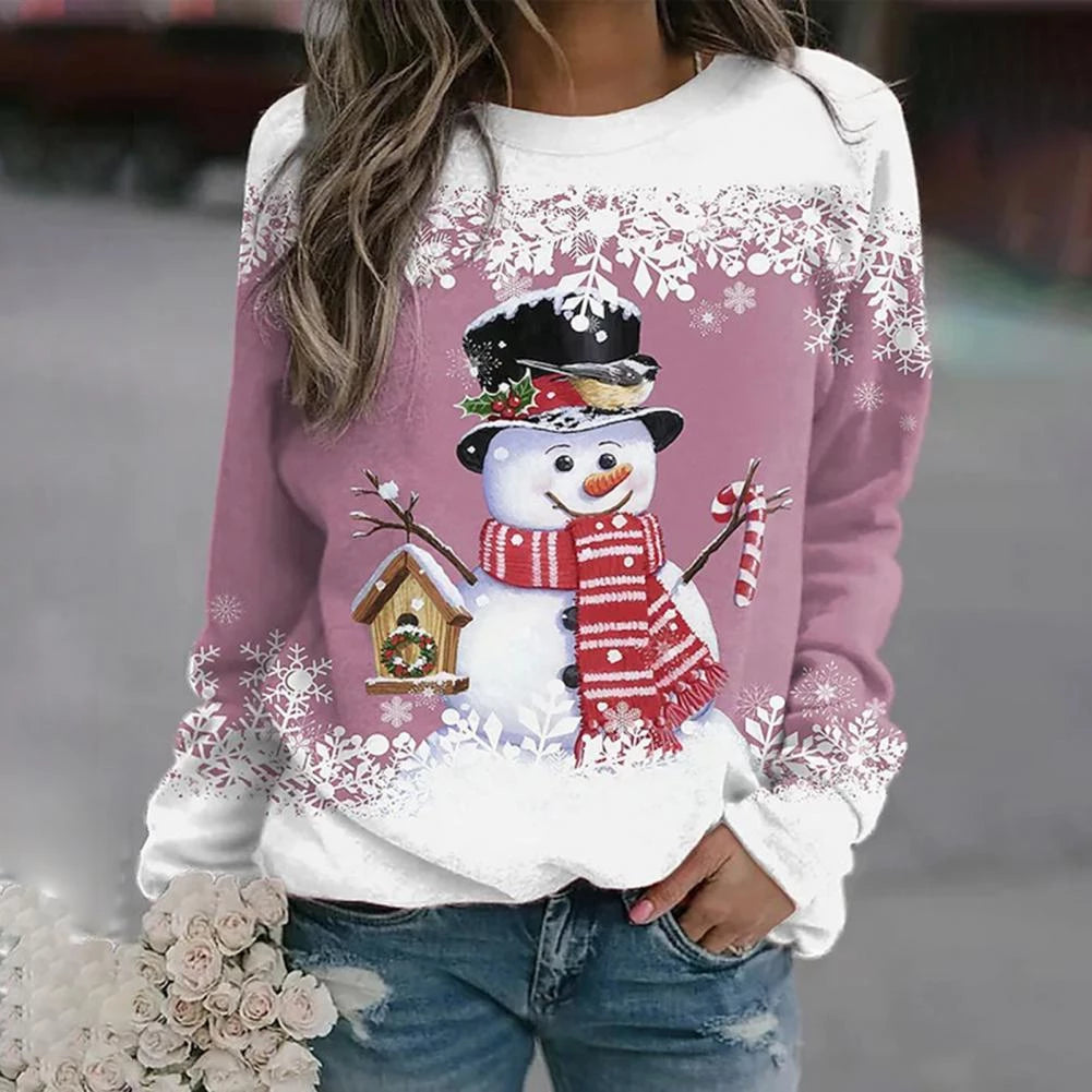 Lena Women's Sweater | Cotton Blend, Festive Snowman Design 2