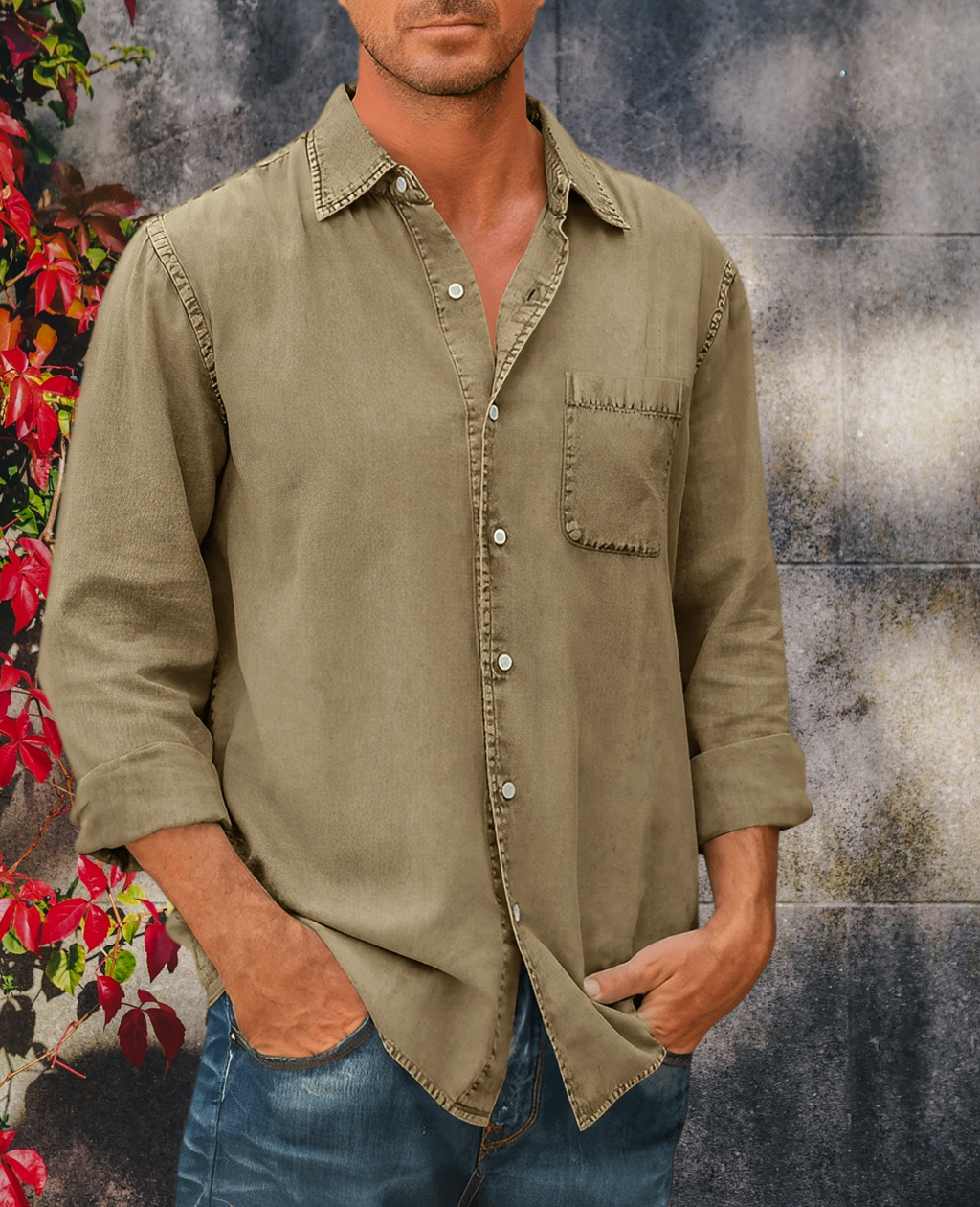 Liam Men's Denim Shirt | Soft Material, 1/4 Zipper Design 0