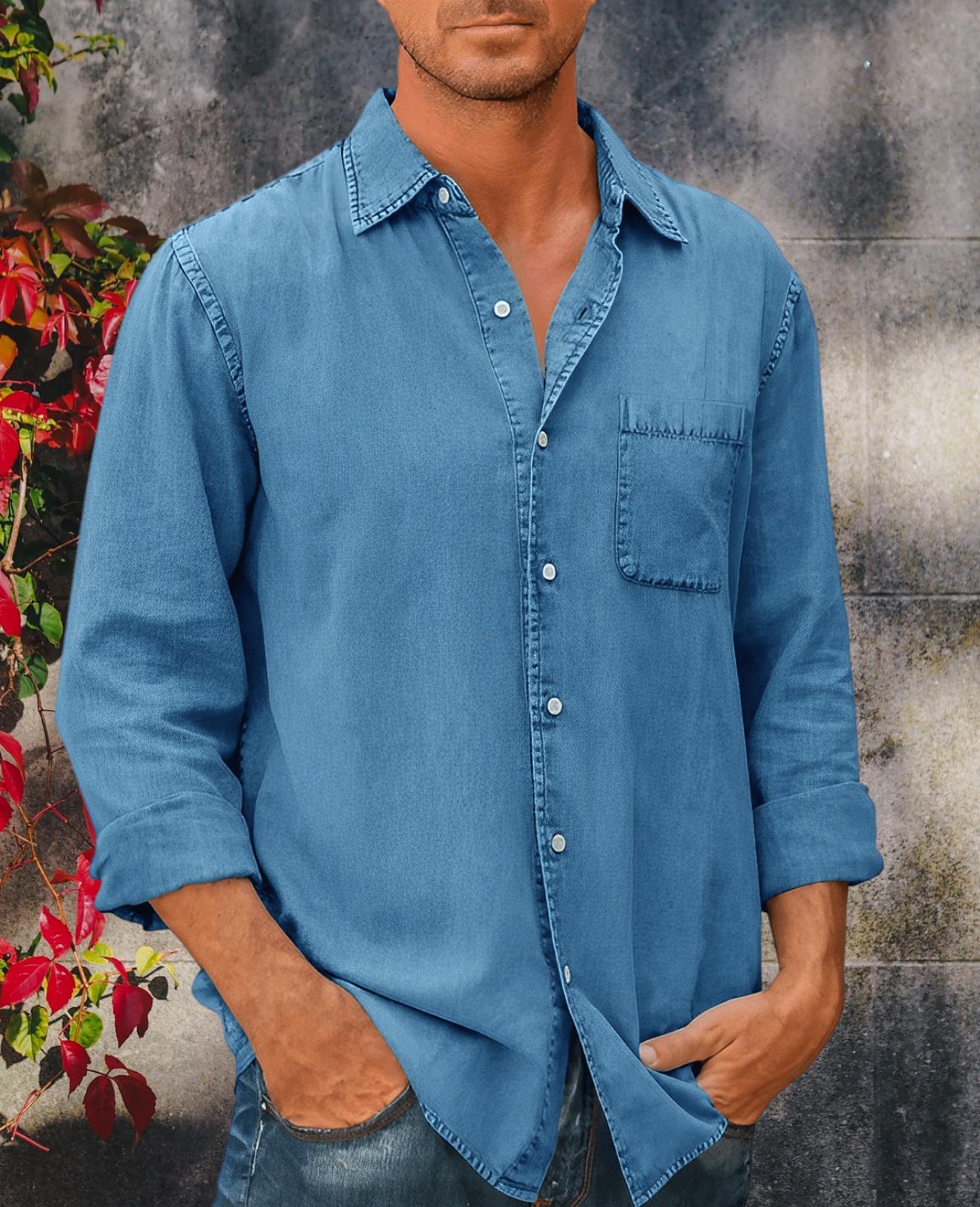 Liam Men's Denim Shirt | Soft Material, 1/4 Zipper Design 2