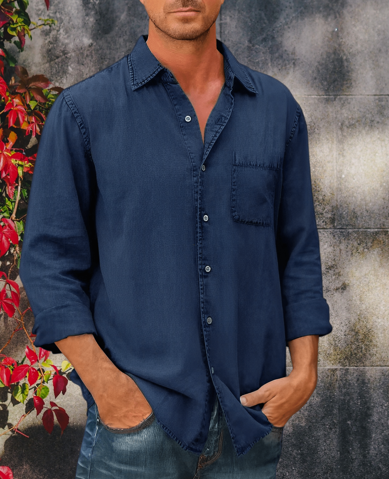 Liam Men's Denim Shirt | Soft Material, 1/4 Zipper Design 4