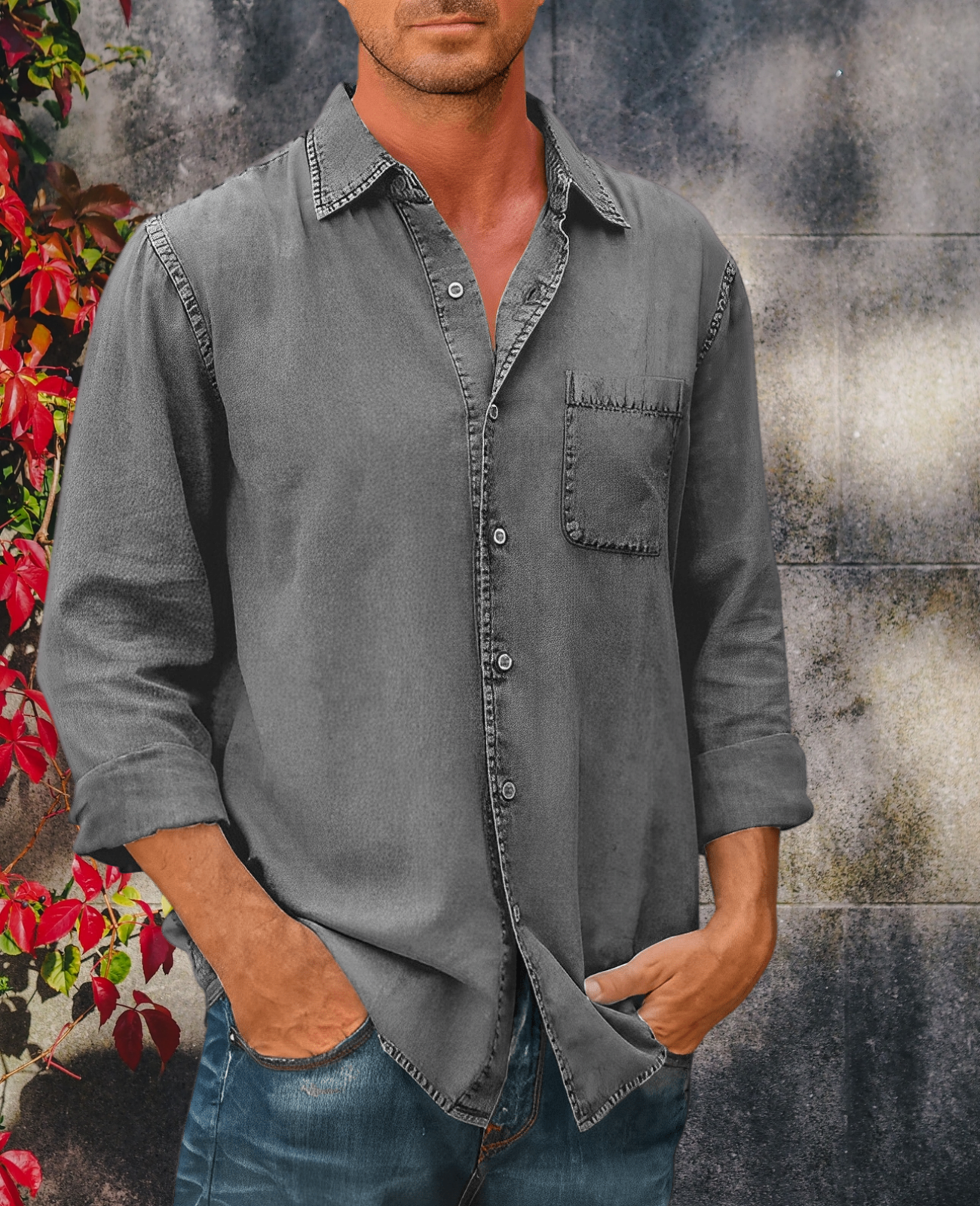 Liam Men's Denim Shirt | Soft Material, 1/4 Zipper Design 5