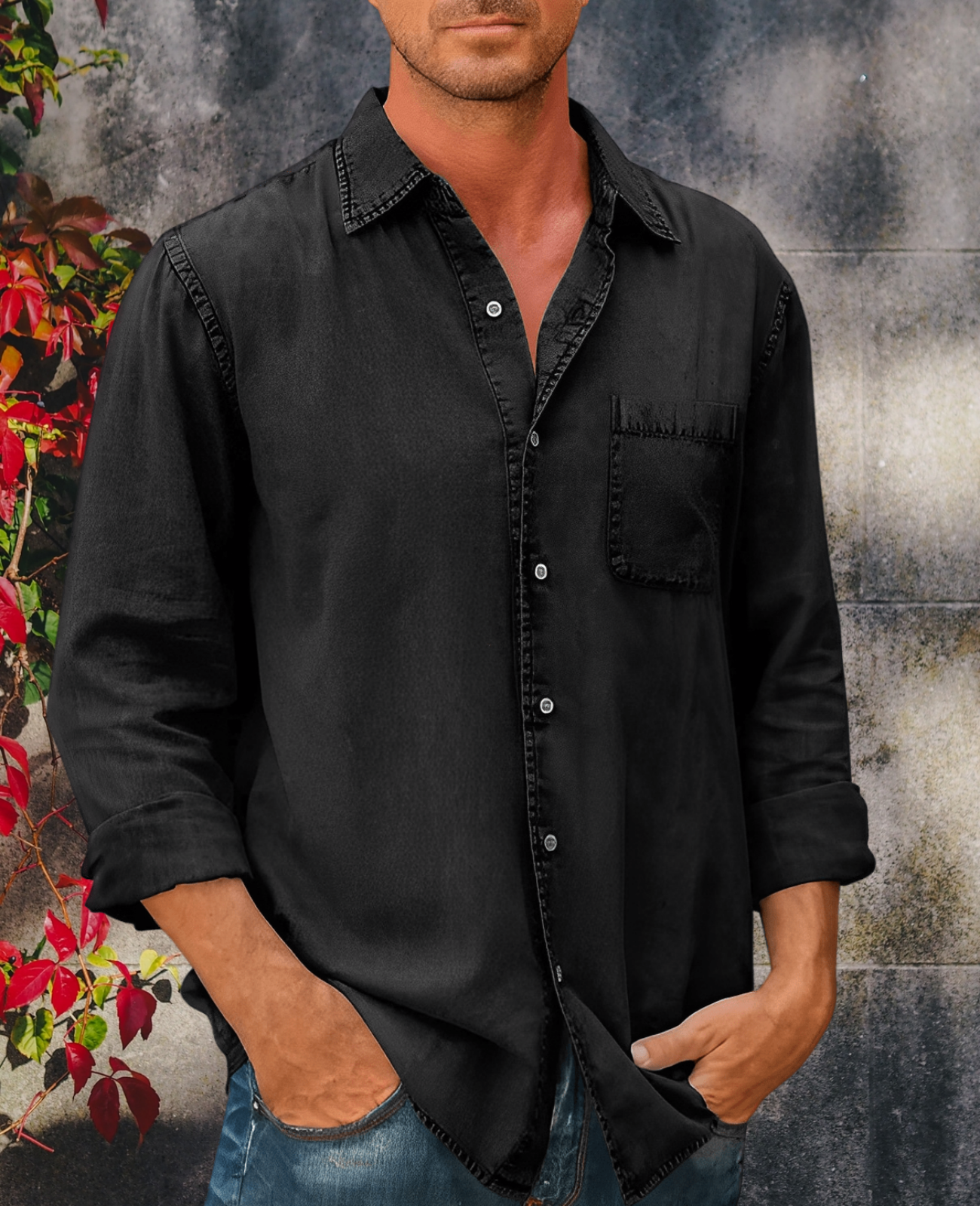 Liam Men's Denim Shirt | Soft Material, 1/4 Zipper Design 7