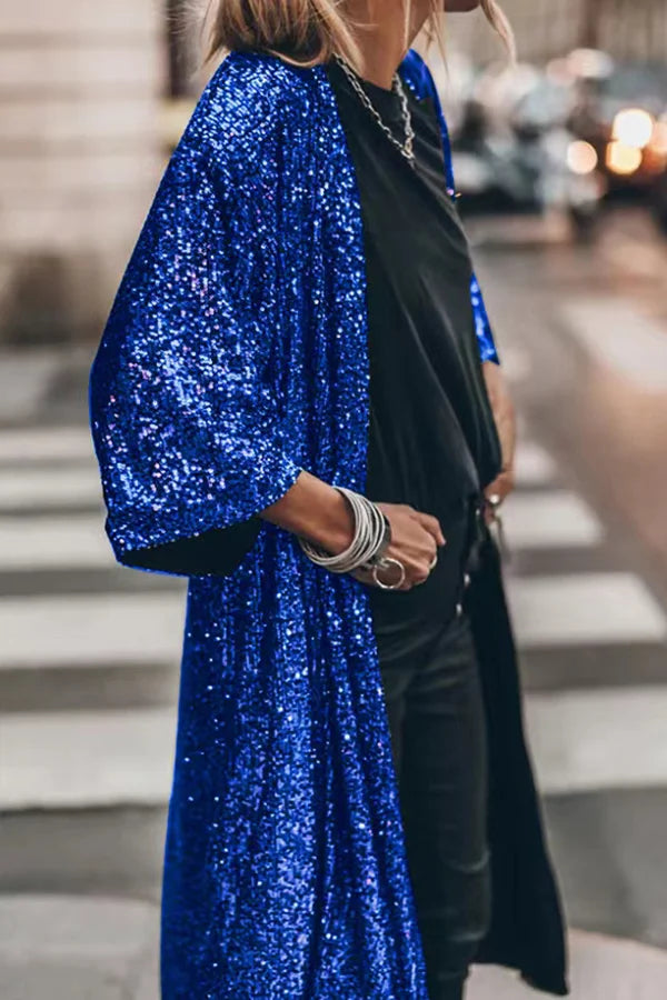 Lora Women's Coat | Shiny Sequin, Windproof Cardigan 1