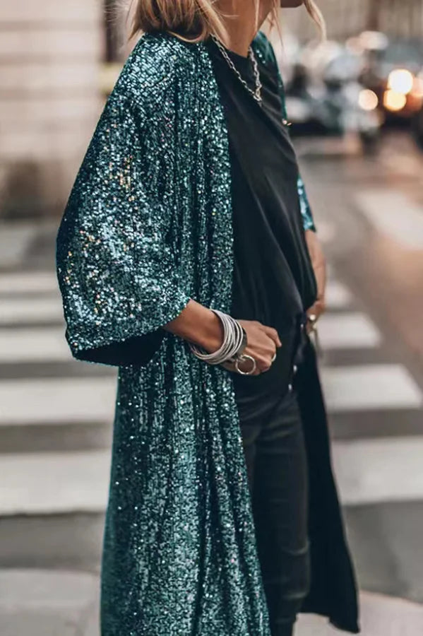 Lora Women's Coat | Shiny Sequin, Windproof Cardigan 3