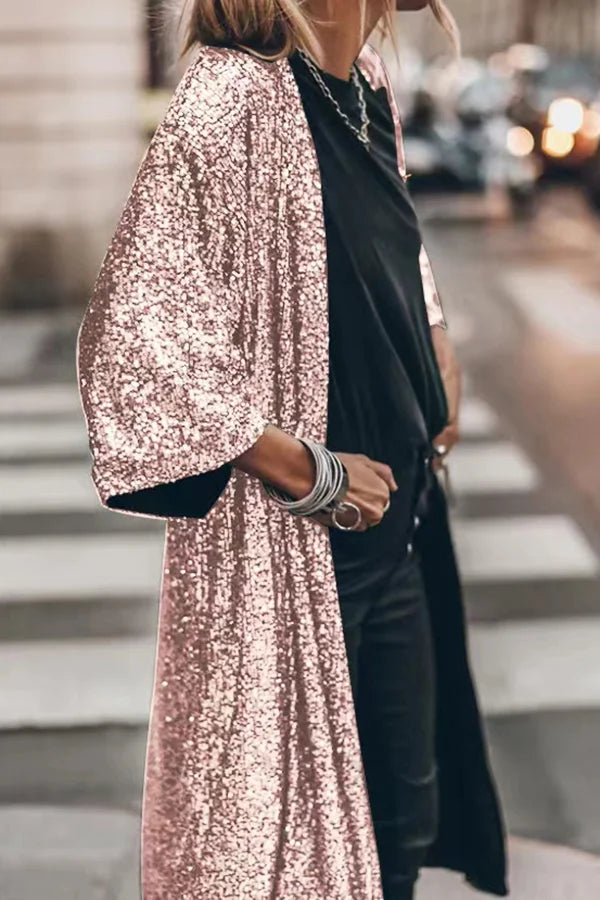 Lora Women's Coat | Shiny Sequin, Windproof Cardigan 4