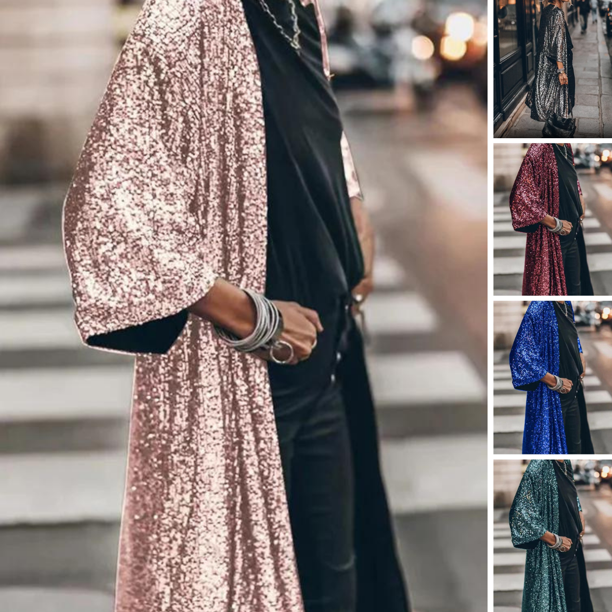 Lora Women's Coat | Shiny Sequin, Windproof Cardigan 5