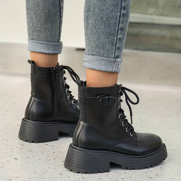 Luxe Women's Boots | Leather, Platform Sole with Bow Fastening 4