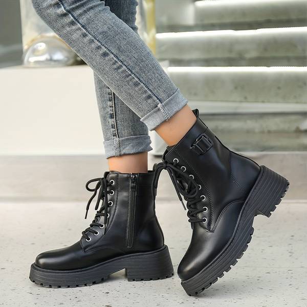 Luxe Women's Boots | Leather, Platform Sole with Bow Fastening 7