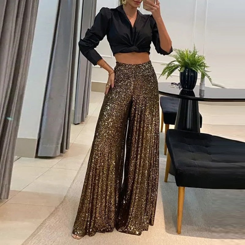 Mara Women's Long Trousers | Elegant Shiny Sequin, All Season 1