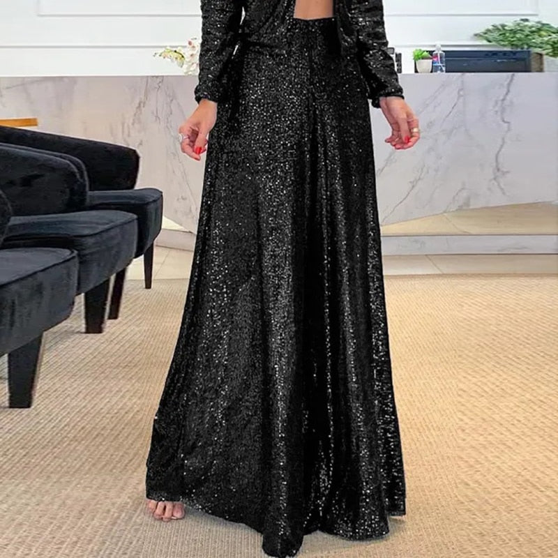 Mara Women's Long Trousers | Elegant Shiny Sequin, All Season 2