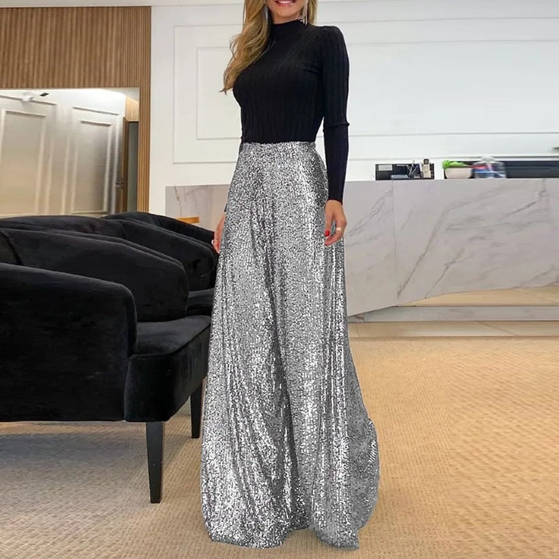 Mara Women's Long Trousers | Elegant Shiny Sequin, All Season 3