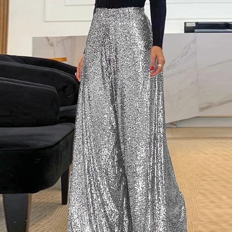 Mara Women's Long Trousers | Elegant Shiny Sequin, All Season 4