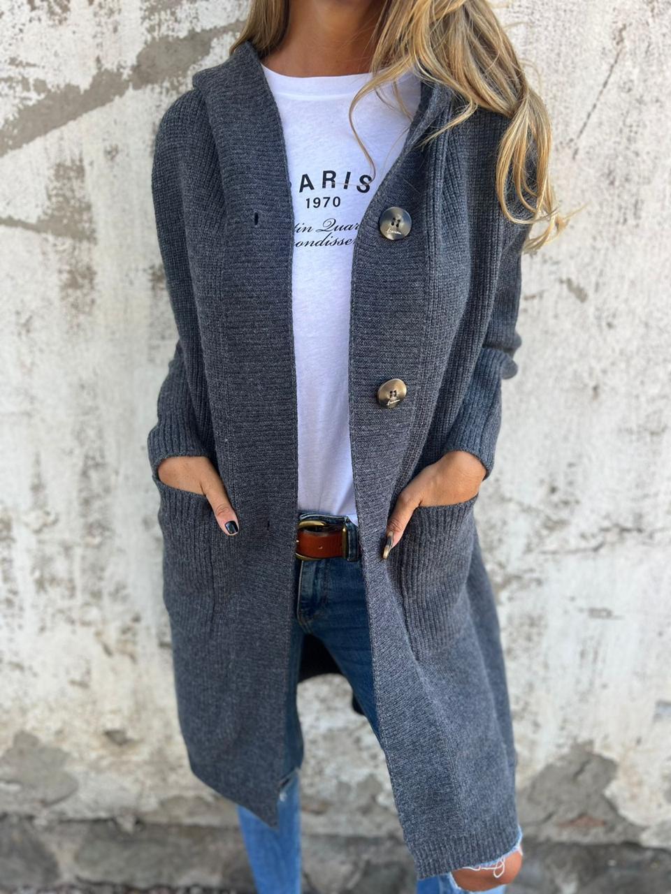 Maya Women's Long Cardigan | Cozy Knit with Hood, Elegant Design 0