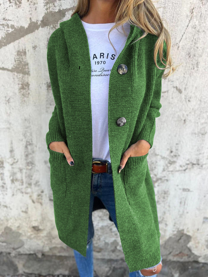 Maya Women's Long Cardigan | Cozy Knit with Hood, Elegant Design 1