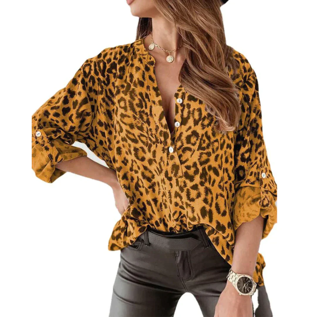 Mila Women's Long Sleeve Shirt | Trendy Leopard Print 2