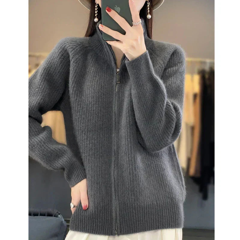 Mila Women's Wool Cardigan | Cozy Zip Design 1