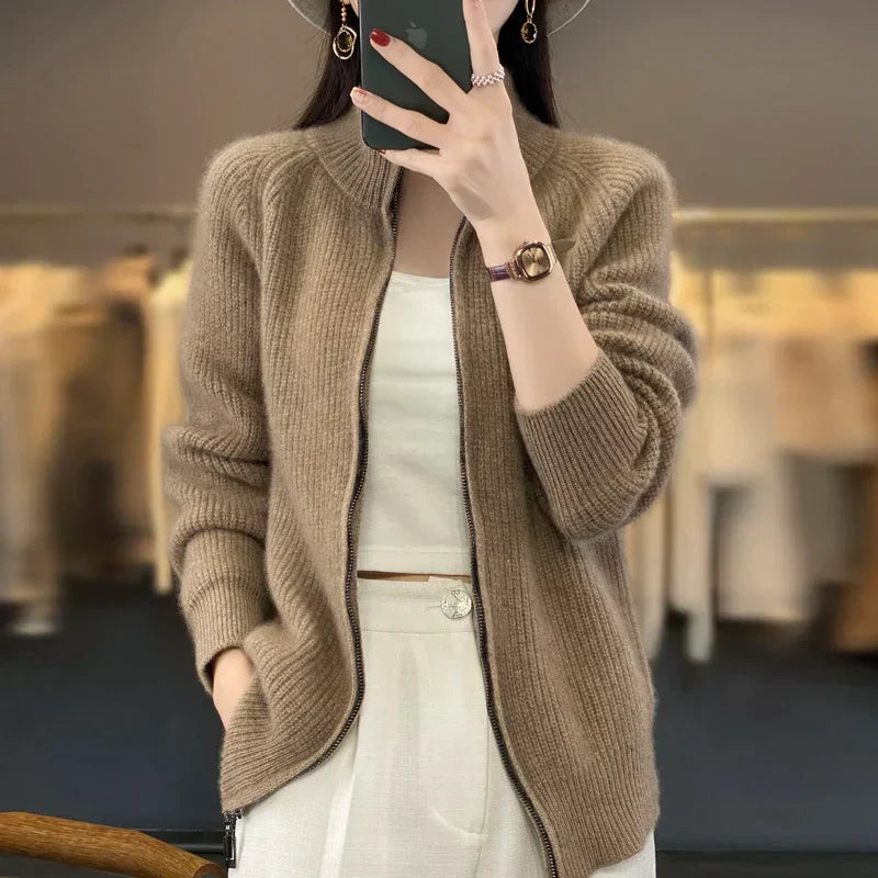 Mila Women's Wool Cardigan | Cozy Zip Design 2