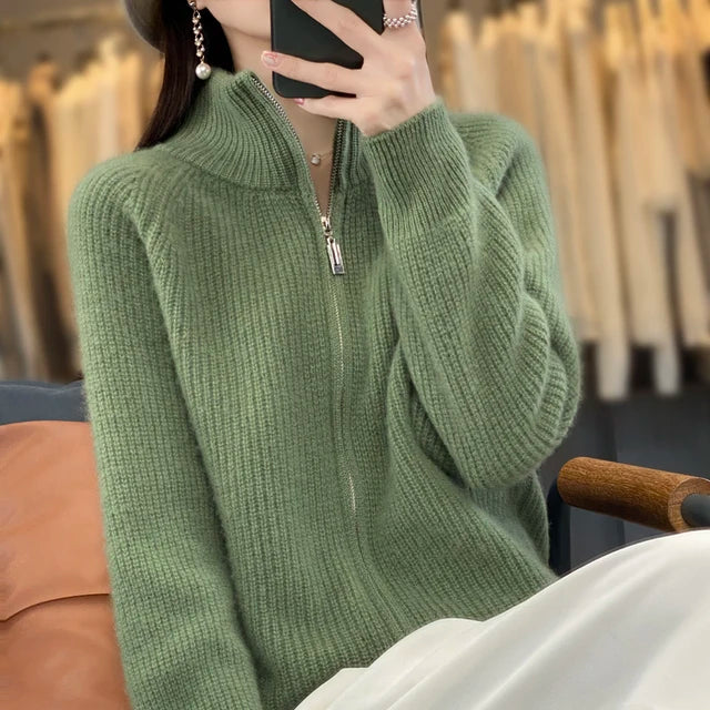 Mila Women's Wool Cardigan | Cozy Zip Design 4