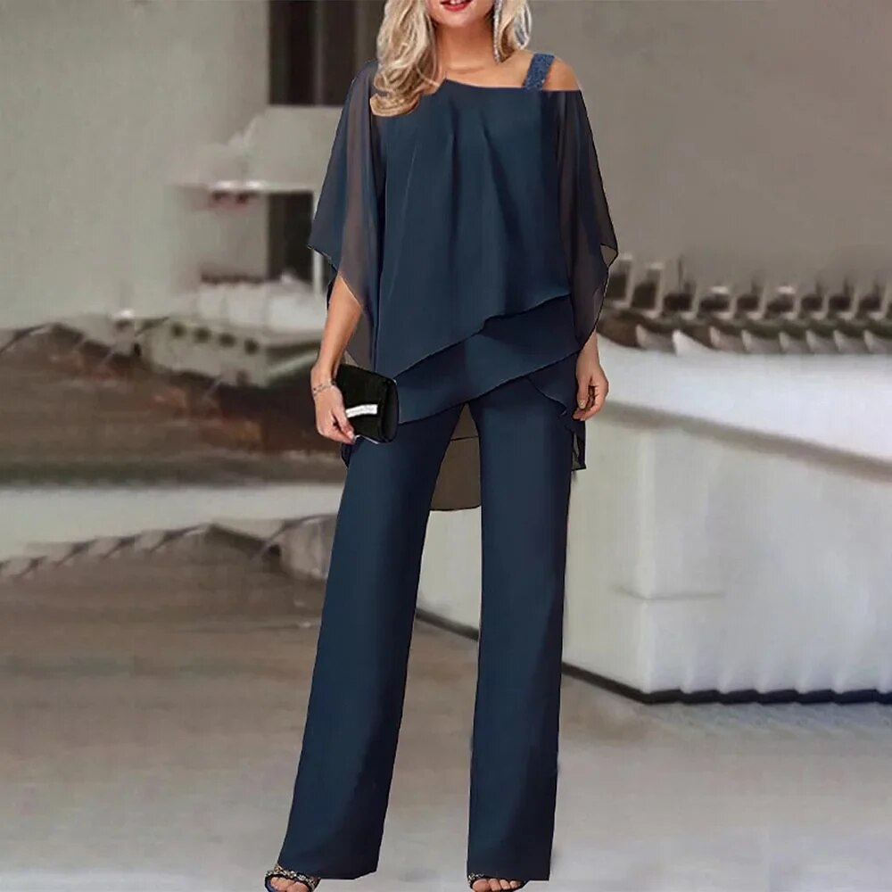 Nene Women's Plus Size Outfit Set | Elegant Batwing Sleeve Top & Trousers 0