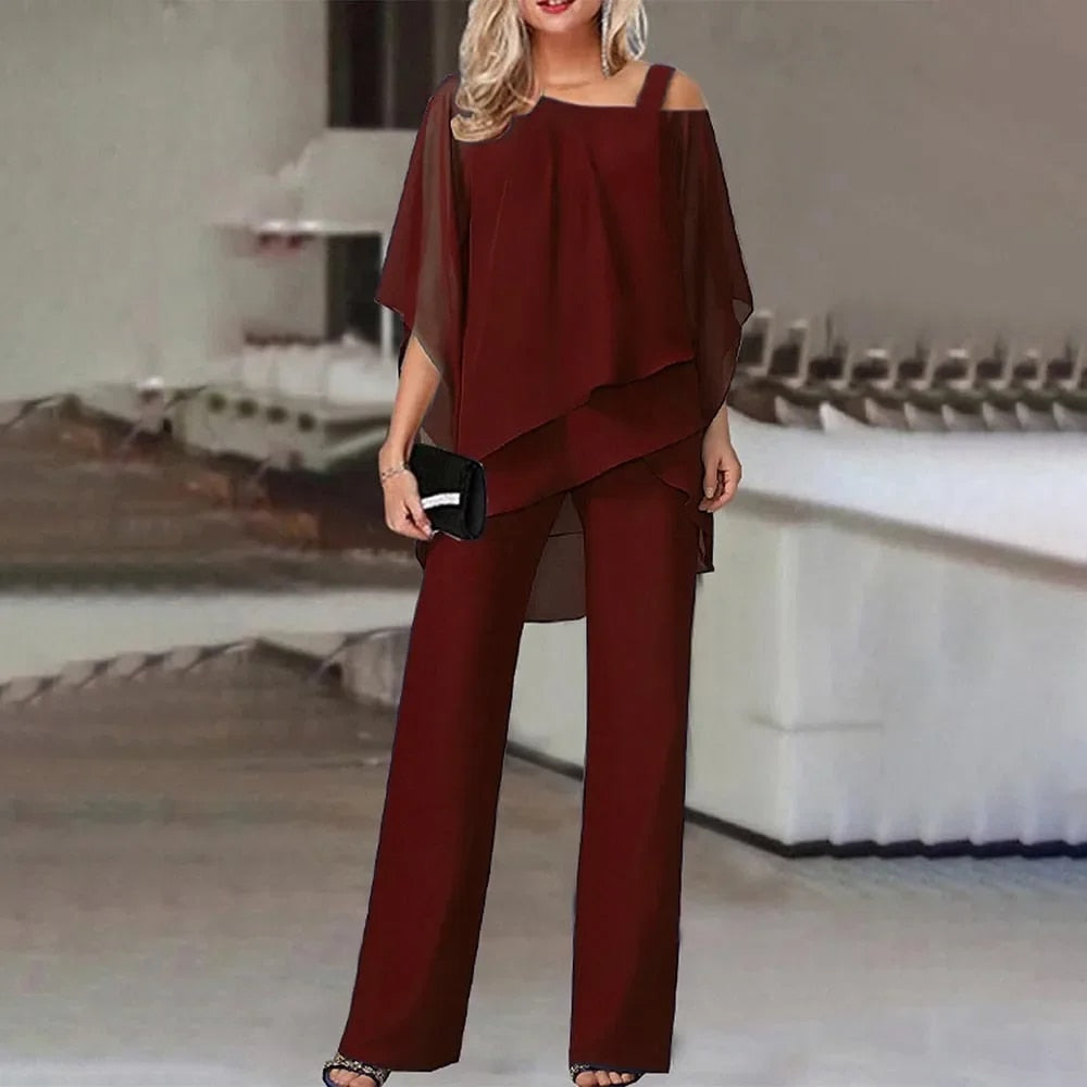Nene Women's Plus Size Outfit Set | Elegant Batwing Sleeve Top & Trousers 3