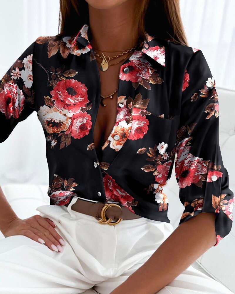 Pine Women's Blouse | Trendy Print, Long Sleeve Top 0