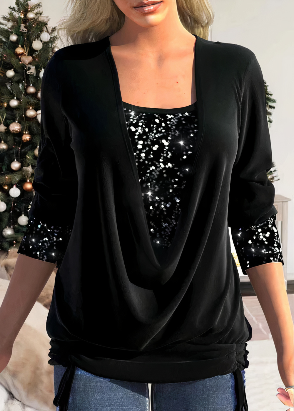 Sarina Women's Glitter Blouse | Soft Cotton, Chic Style 7