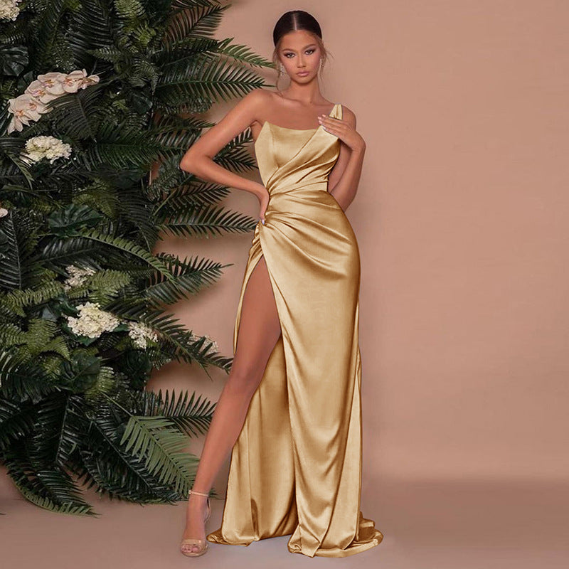 Satin Luxe Black Maxi Dress for Women | Elegant Fit, High Slit 0