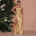 Satin Luxe Black Maxi Dress for Women | Elegant Fit, High Slit 0