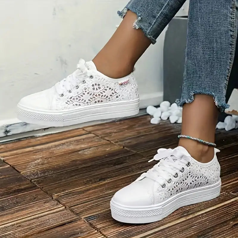 Sierra Women's White Sneakers | Lace Platform, Stylish & Comfortable 0