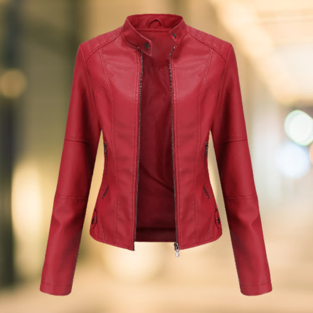 Sleek Women's Leather Jacket | Stand-Up Collar, Versatile Style 0
