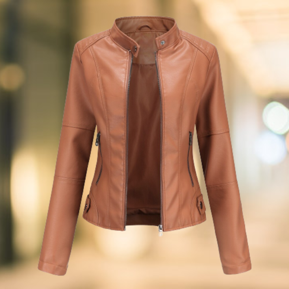 Sleek Women's Leather Jacket | Stand-Up Collar, Versatile Style 1