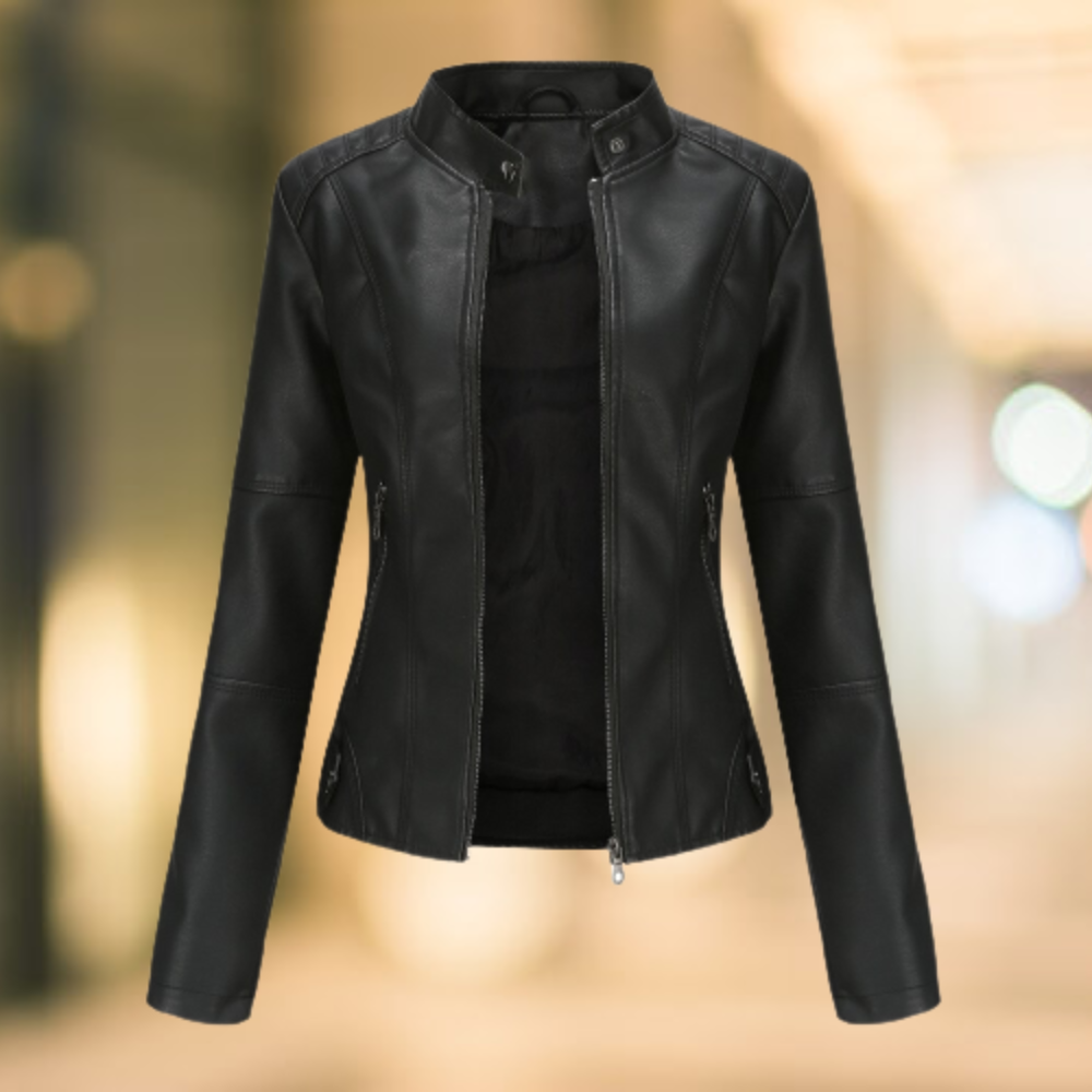 Sleek Women's Leather Jacket | Stand-Up Collar, Versatile Style 2