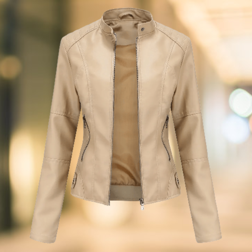 Sleek Women's Leather Jacket | Stand-Up Collar, Versatile Style 3