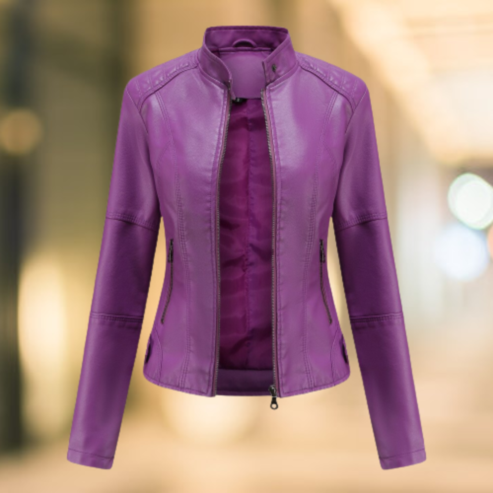 Sleek Women's Leather Jacket | Stand-Up Collar, Versatile Style 4