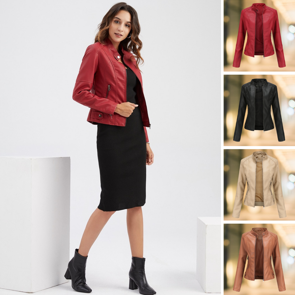 Sleek Women's Leather Jacket | Stand-Up Collar, Versatile Style 5