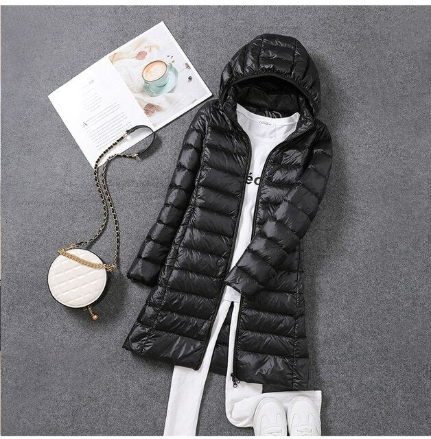 Sophie Women's Long Puffer Coat | Ultralight, Packable Black Winter Jacket 6