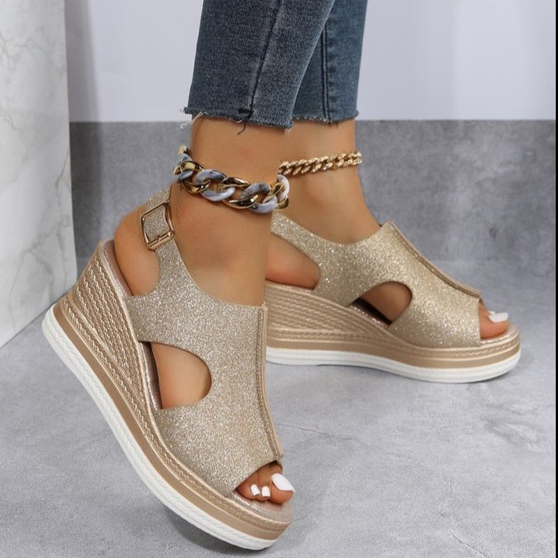 Wendy Women's Wedge Heel Sandals | Soft Textile, Comfortable Fit 7