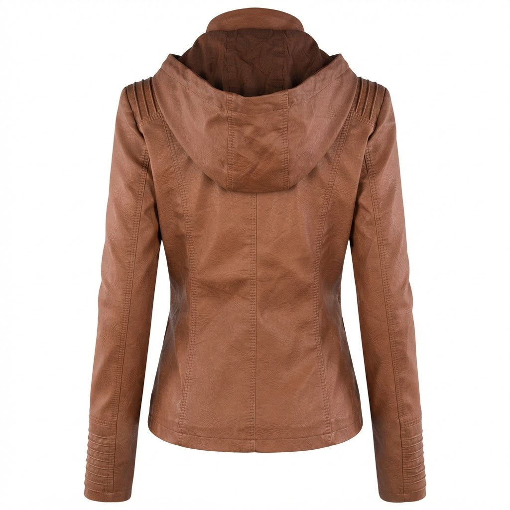 Cassia Hooded Moto Jacket back view