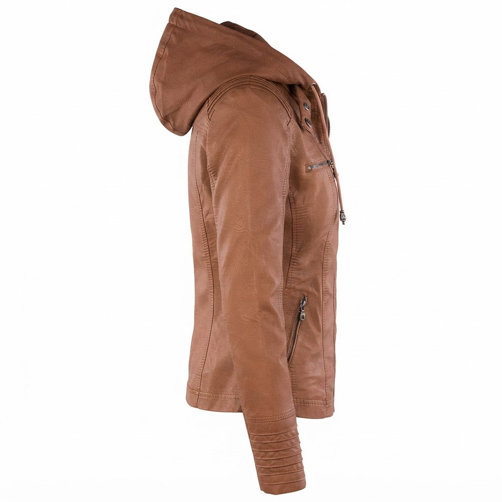 Cassia Hooded Moto Jacket side view