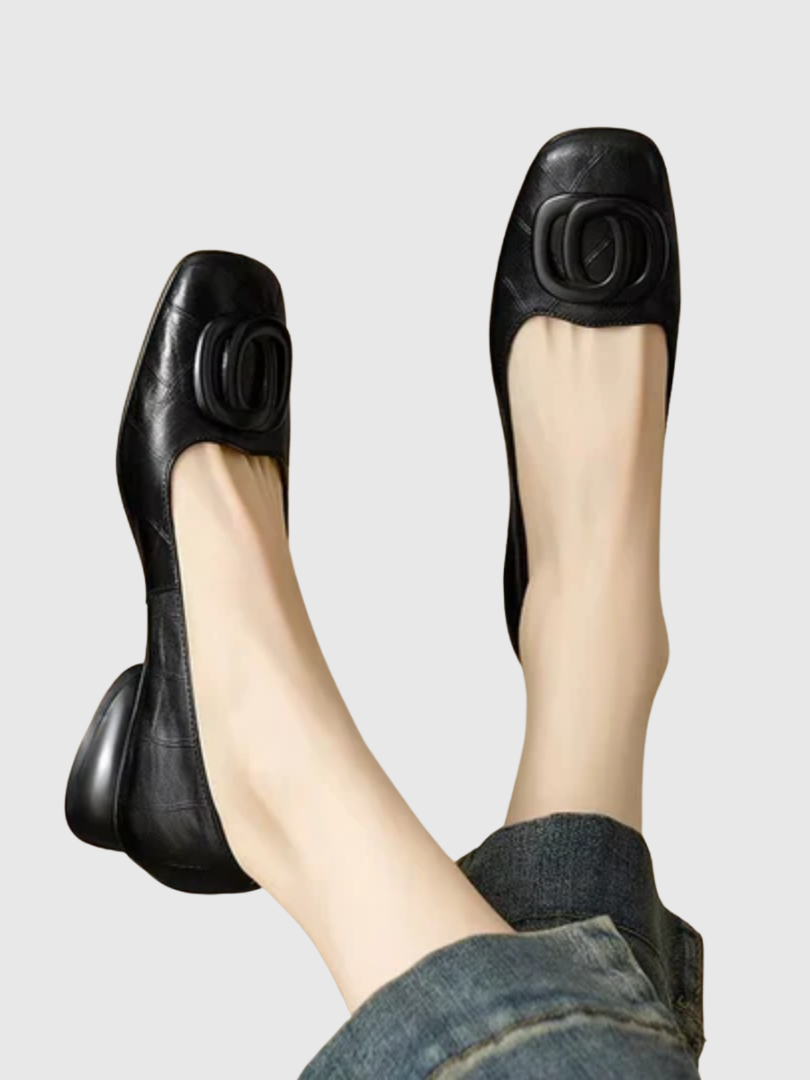 Odette Square-Toe Leather Flats